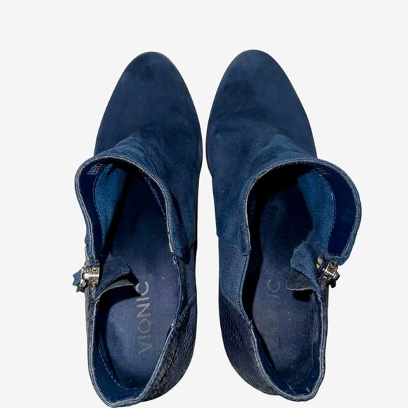 Vionic 322 Anne Women Navy Suede Snake Texture Orthotic Side Zip Ankle Boots 8.5 - Picture 4 of 9